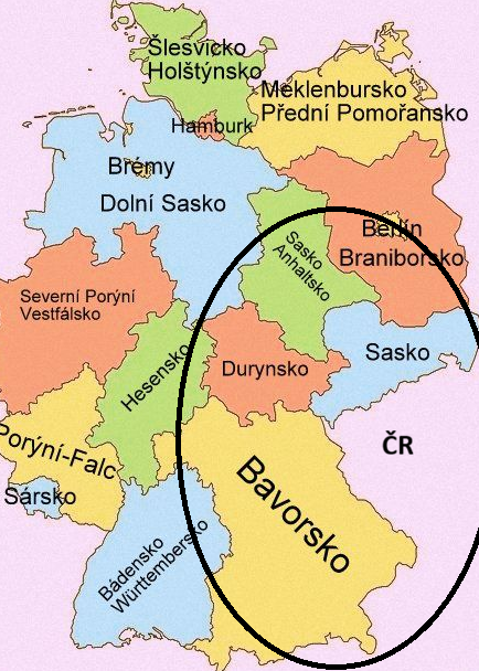 DE mapa spolkových zemí